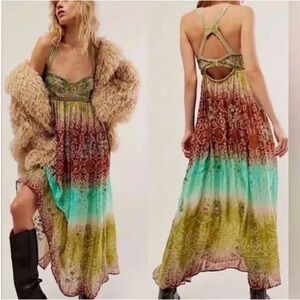 Free People / Into The Nights Maxi Dress / Boho Embroidered Sexy Maxi